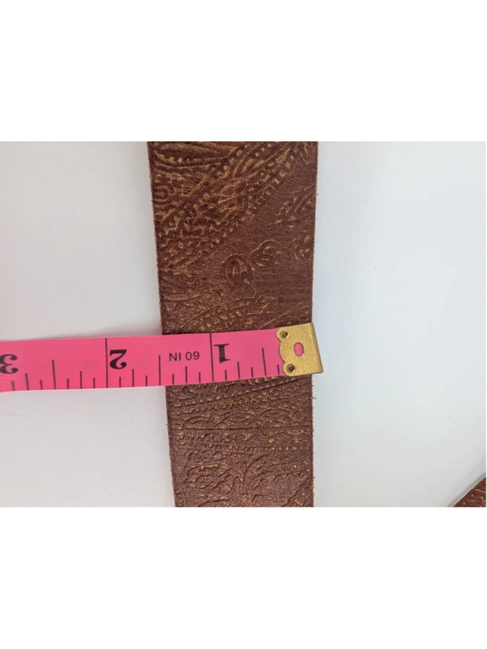 Fossil BT2918231 Leather Belt L Brown Gold Paisley Embossed Rhinestone Buckle